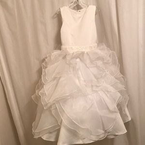 Girls white special occasion tea length dress